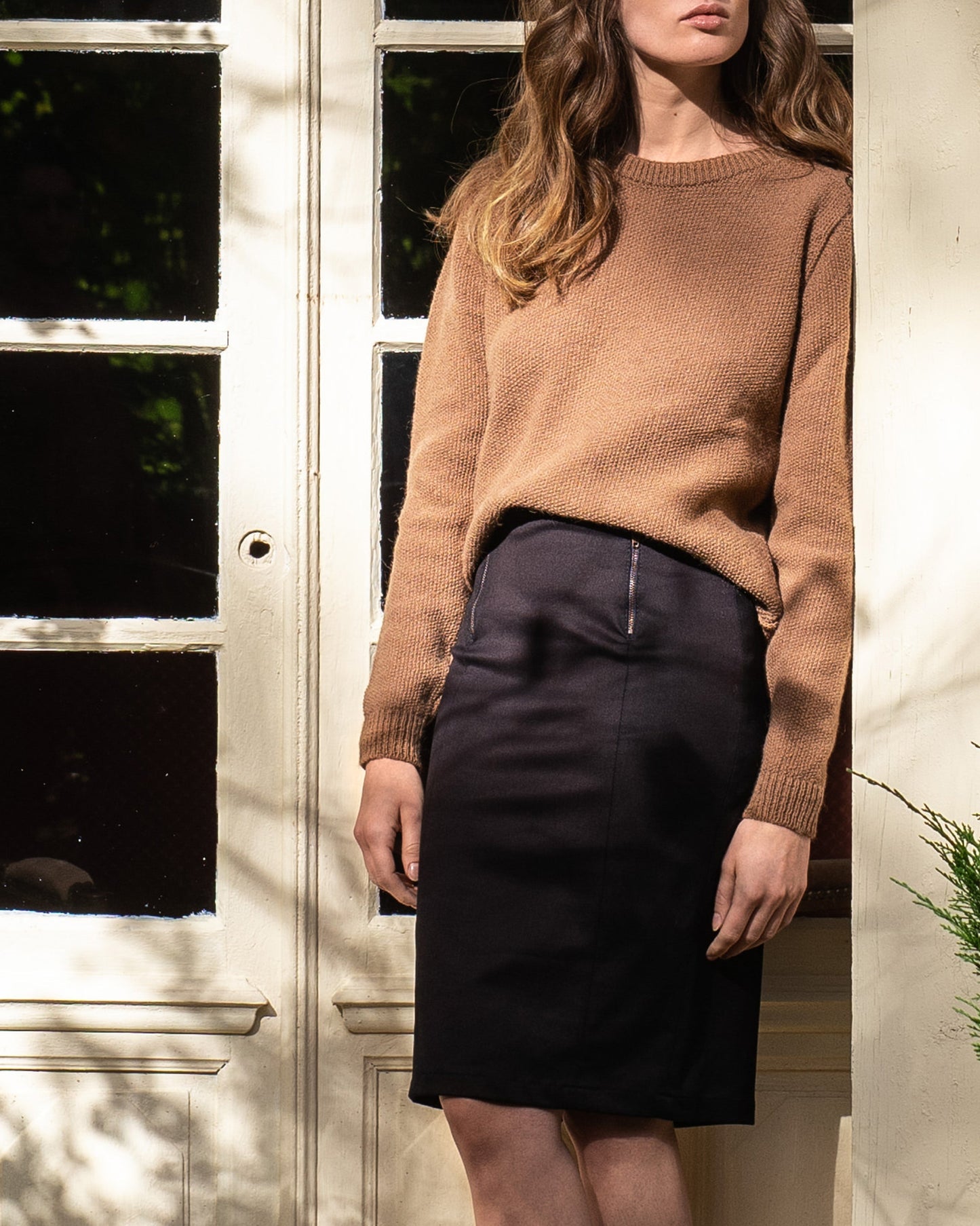 Jupe crayon taille haute Soie Noire - Agathe