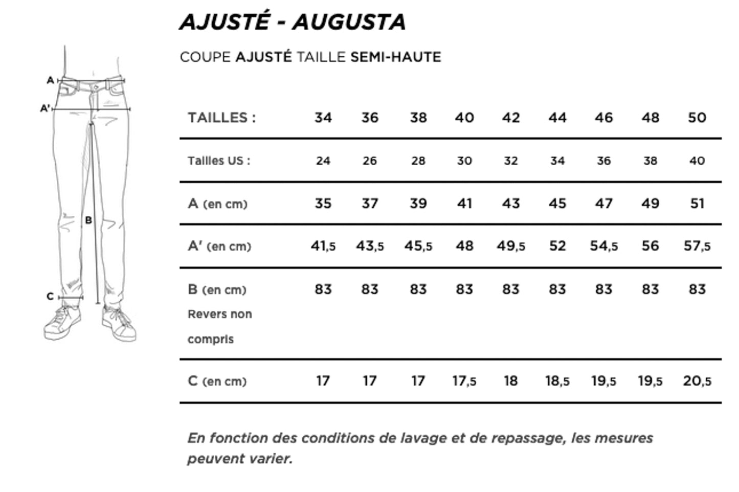 Jean ajusté taille standard France Rugby – Augusta