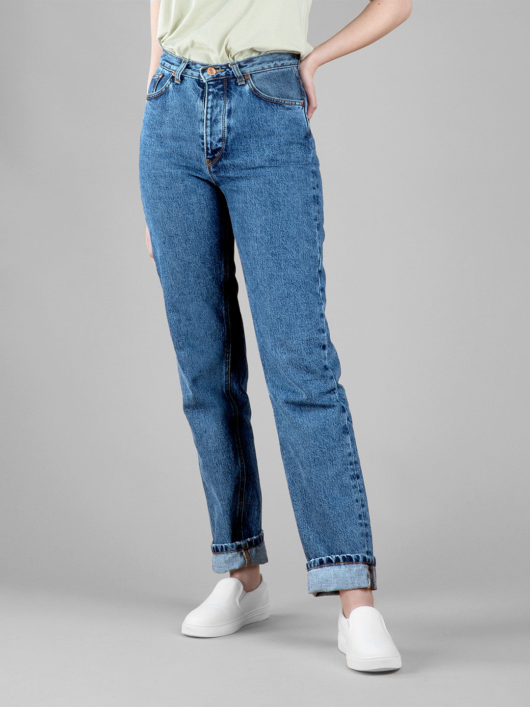 Jean droit taille haute stonewashed - Apolline