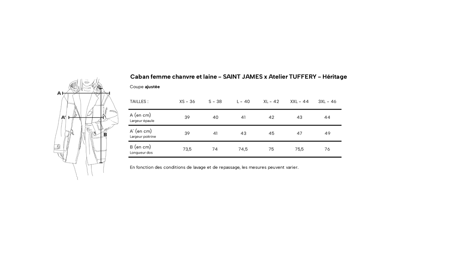 Caban femme chanvre et laine – SAINT JAMES x Atelier TUFFERY – Héritage
