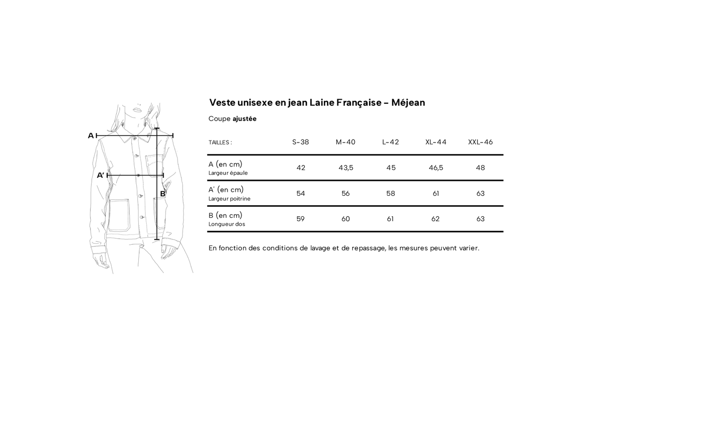 Veste en jean Laine Française - Méjean