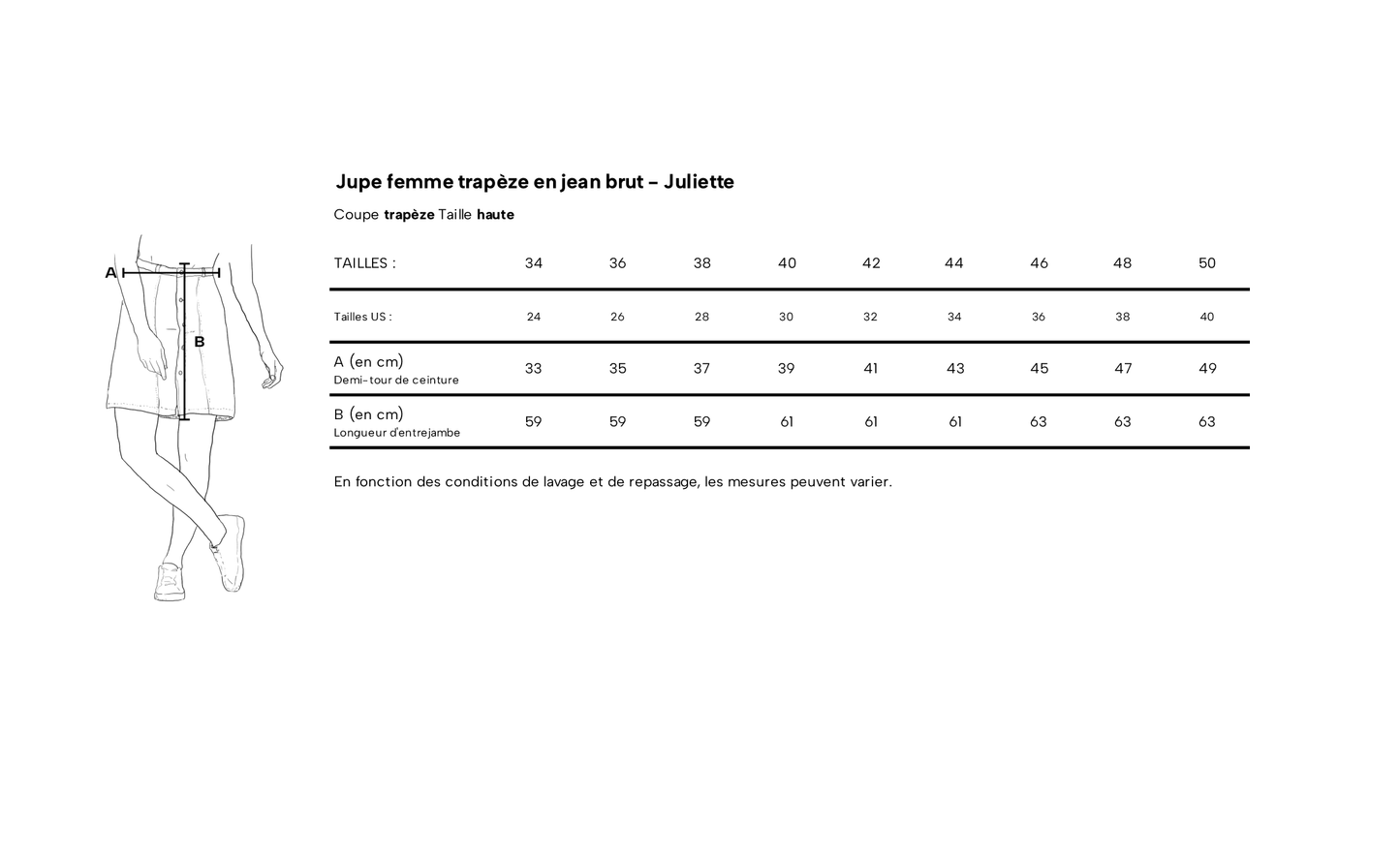 Jupe trapèze en jean brut – Juliette