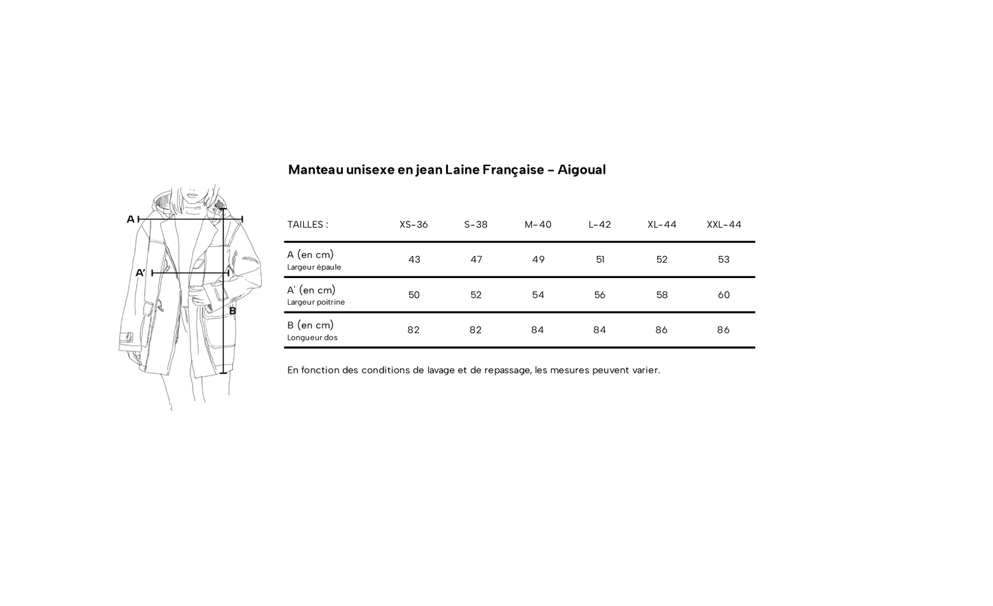 Manteau en jean Laine Française - Aigoual