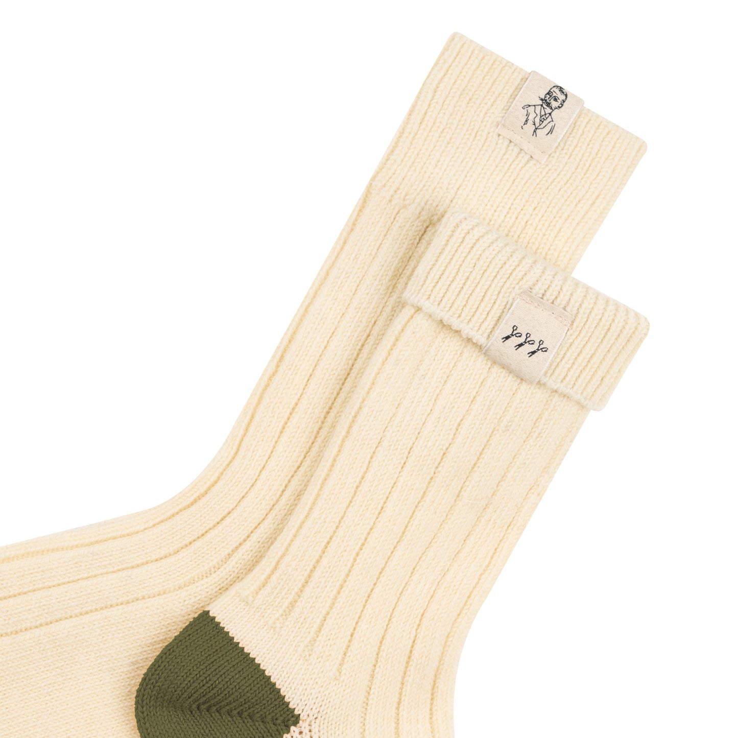 Chaussettes épaisses en Laine Écru et Vert Kaki