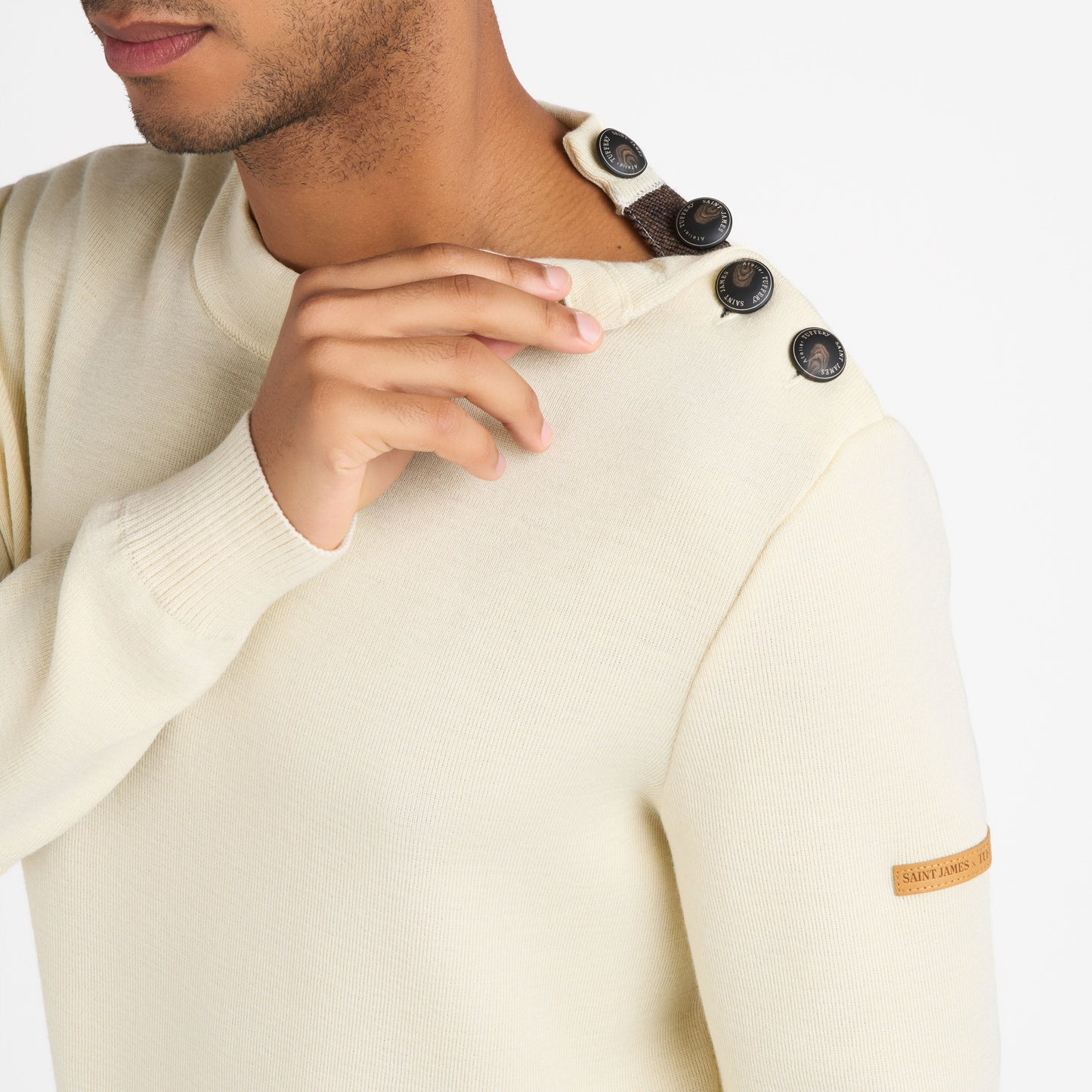 Pull homme en laine française Écru – SAINT JAMES x Atelier TUFFERY - Patrimoine