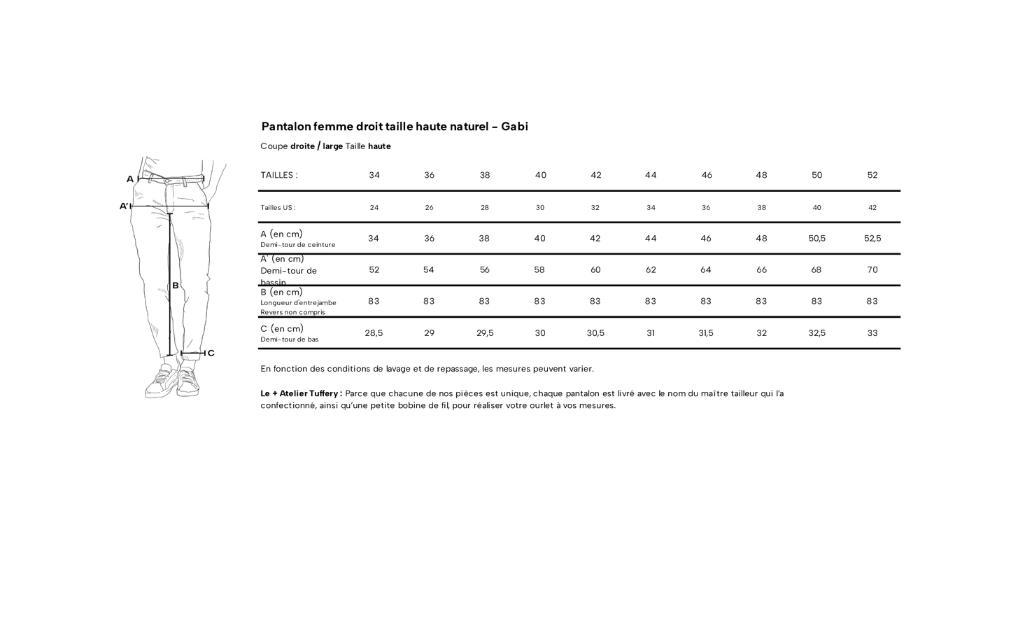 Pantalon femme droit taille haute naturel - Gabi