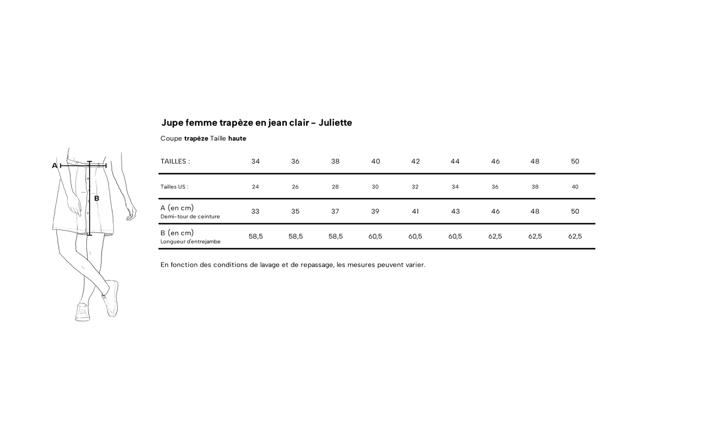 Jupe trapèze en jean clair - Juliette