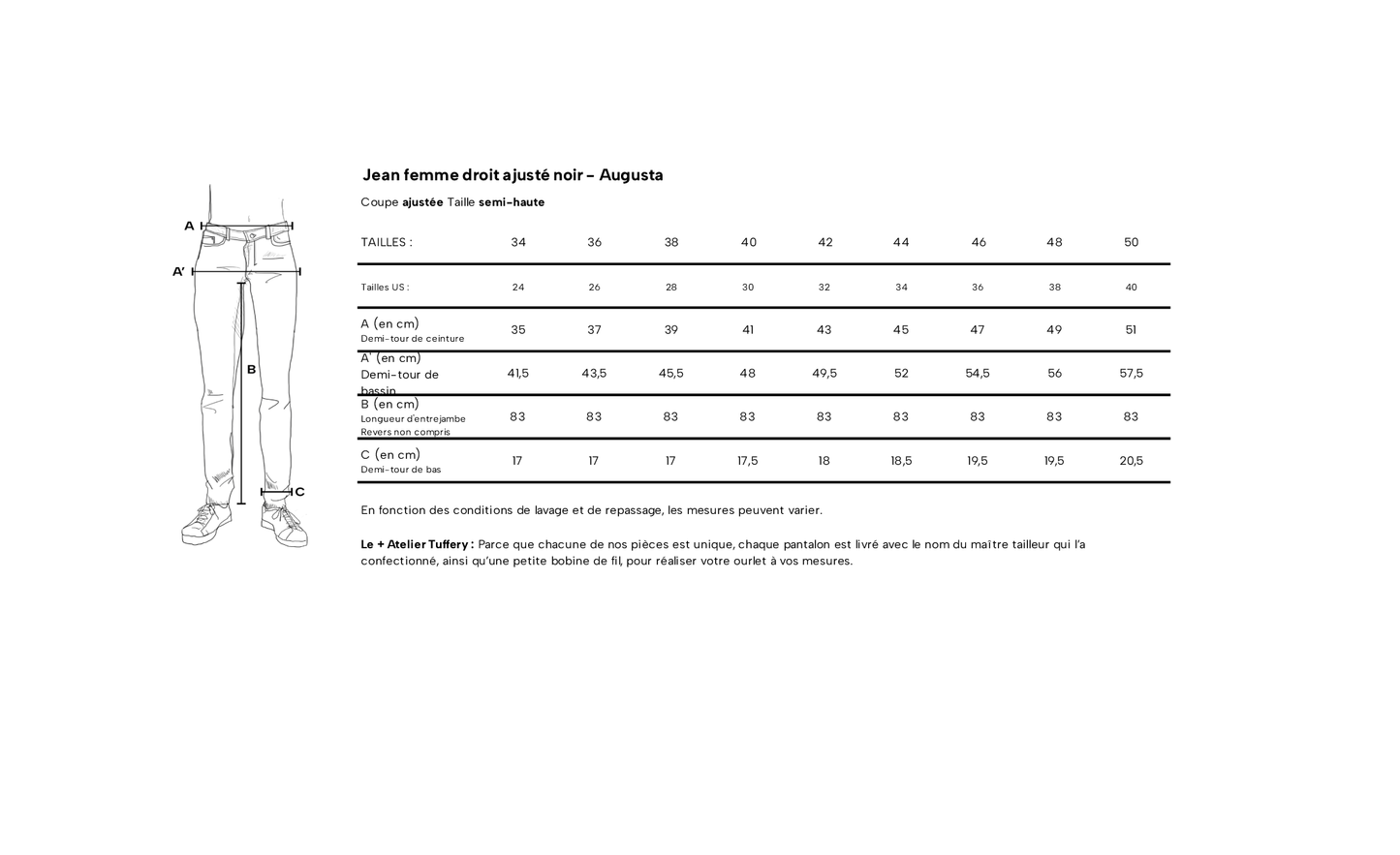 Jean droit ajusté Noir - Augusta