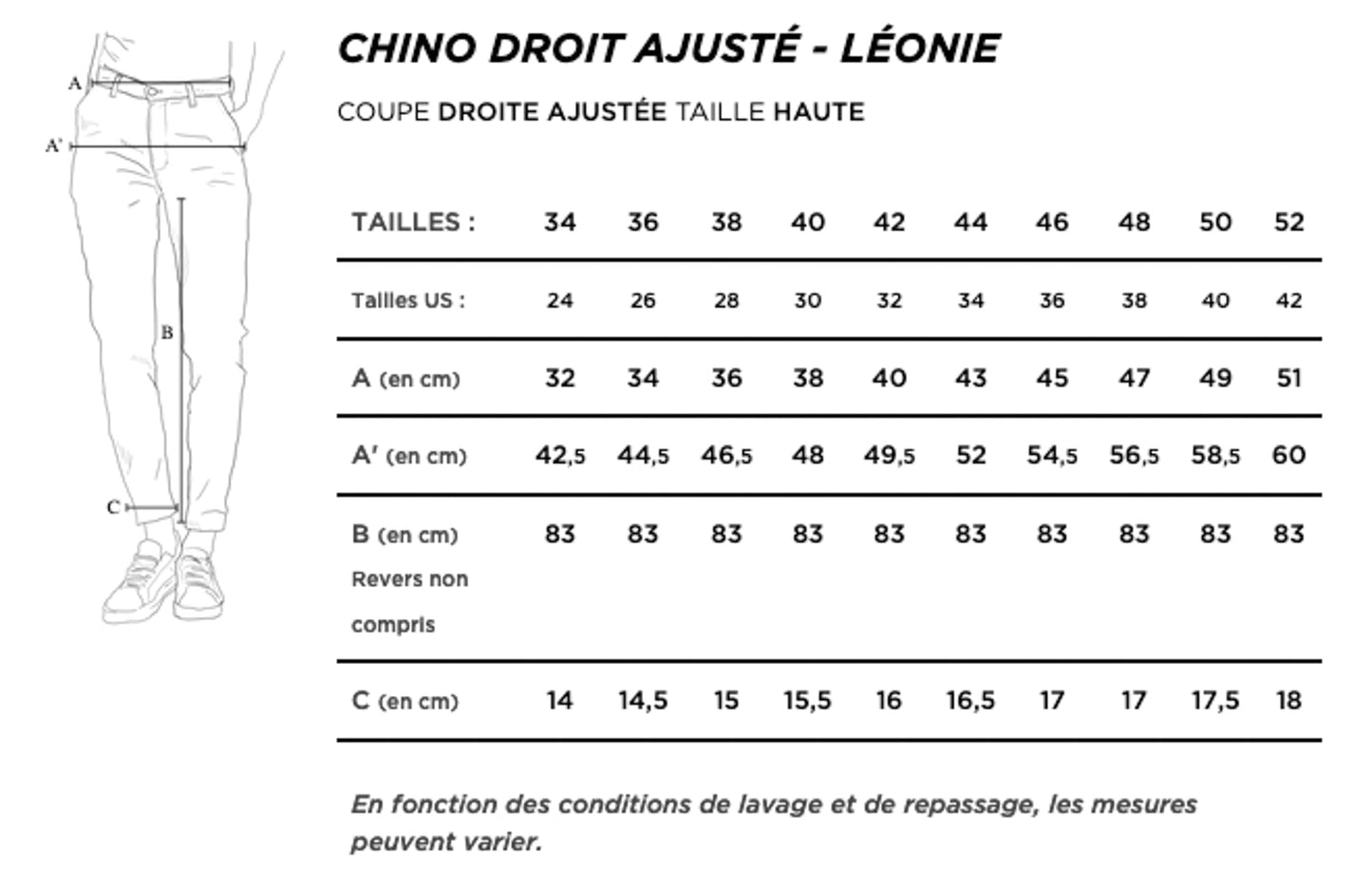 Chino ajusté taille haute Moleskine - Léonie