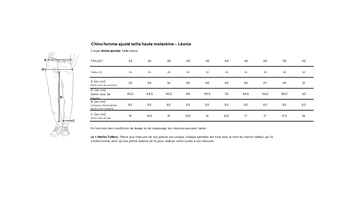 Chino ajusté taille haute Moleskine - Léonie