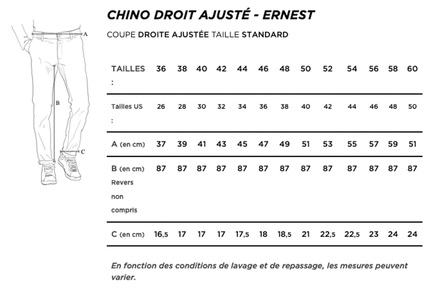 Chino droit ajusté Moleskine - Ernest