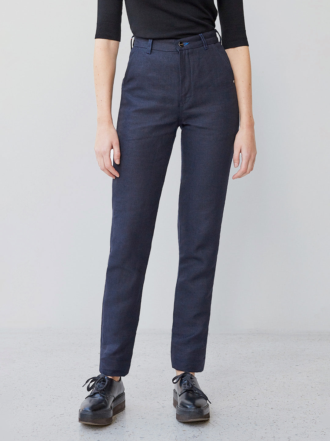 Chino ajusté taille haute Alpine 100% Lin Français - Léonie