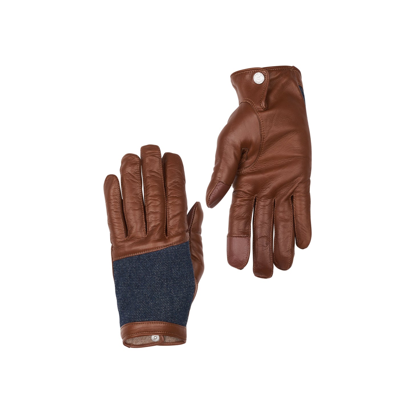 Gants homme en cuir camel et jean doublé cachemire