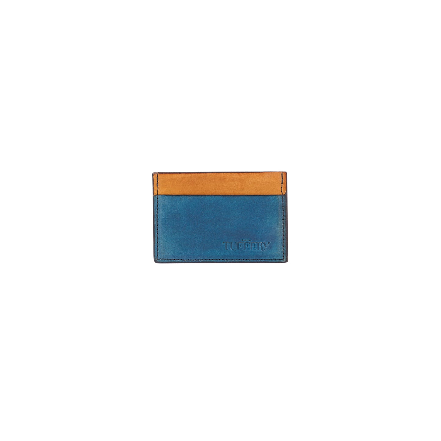 Porte-cartes en cuir bleu & camel