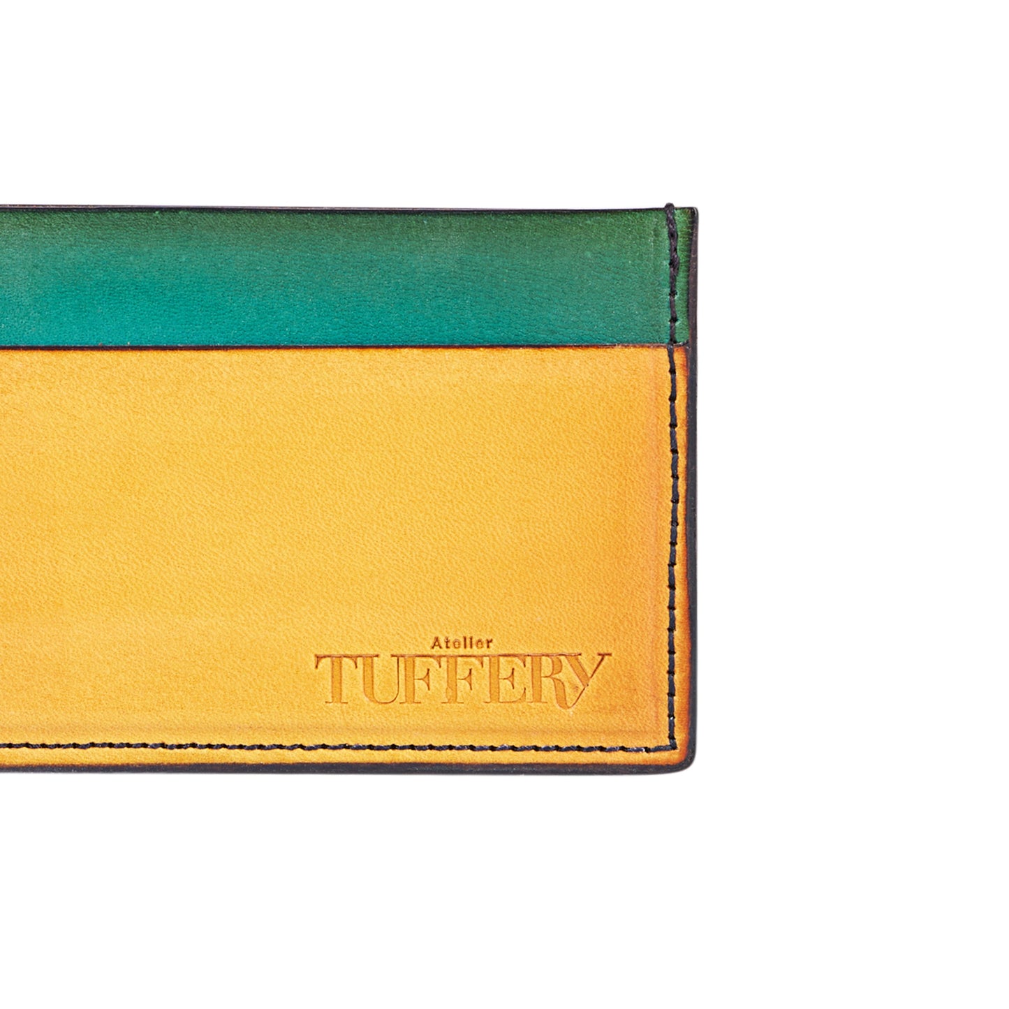 Porte-cartes en cuir bleu & jaune