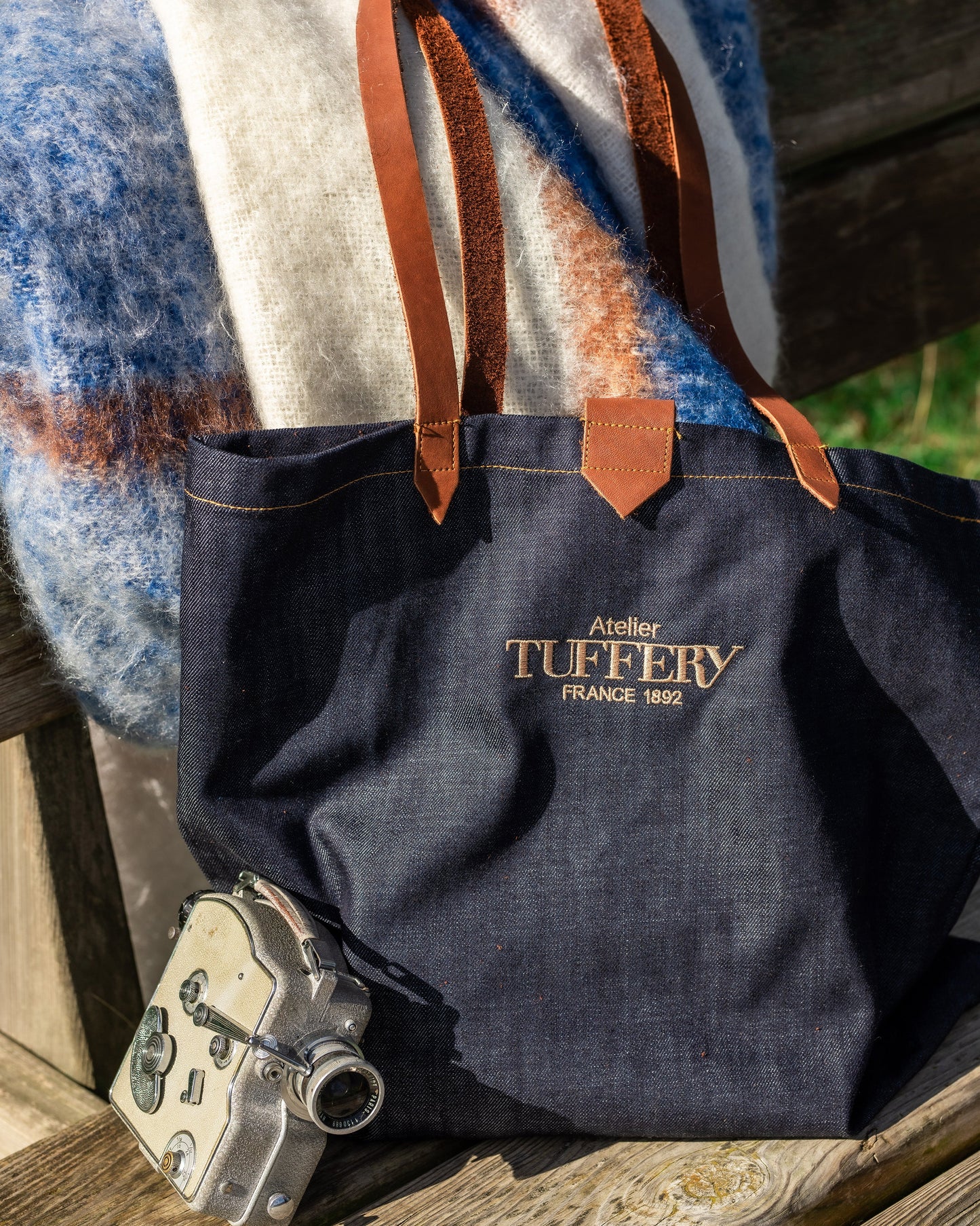Tote-bag jean brut et cuir