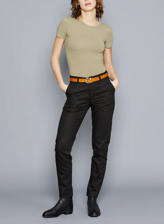 Chino ajusté taille haute Noir - Léonie