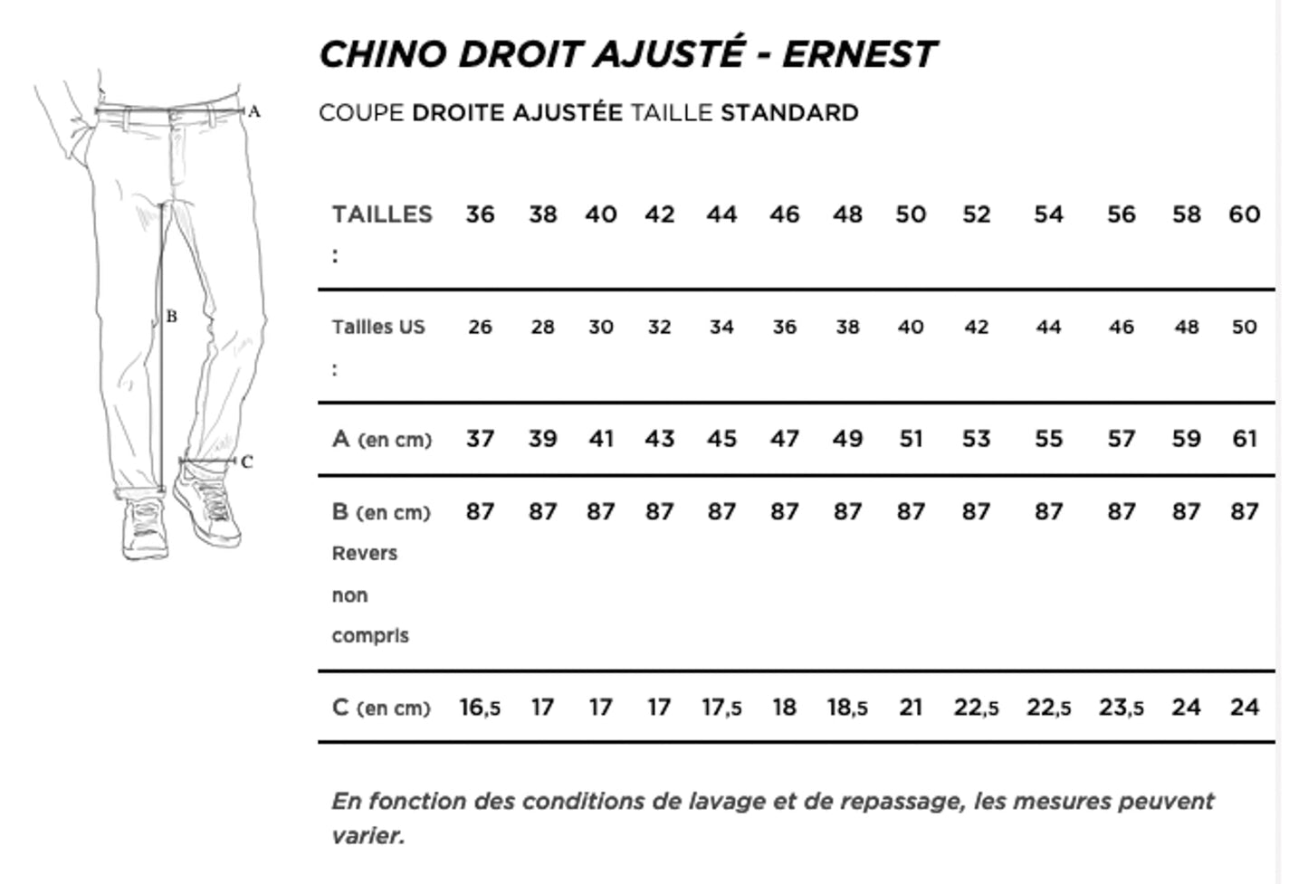 Chino droit ajusté Brut Coton Bio - Ernest