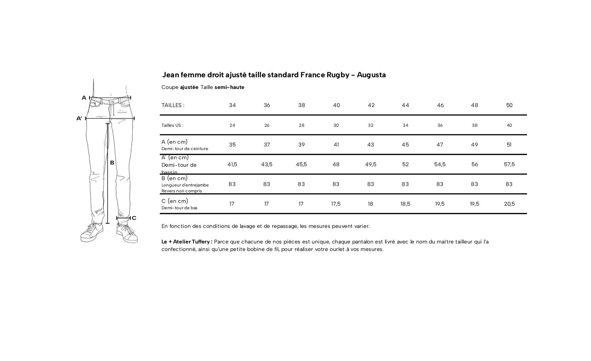 Jean ajusté taille standard France Rugby – Augusta