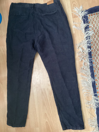 Chino droit ajusté taille haute en jean 100% lin français – Léonie