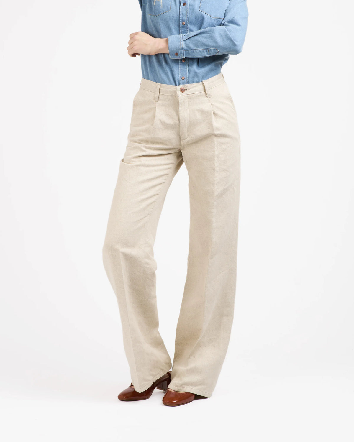 Gabi - Pantalon femme large taille haute – Chanvre Naturel