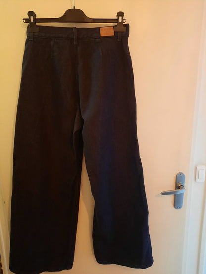 Pantalon femme large taille haute en laine mérinos française - Gabi