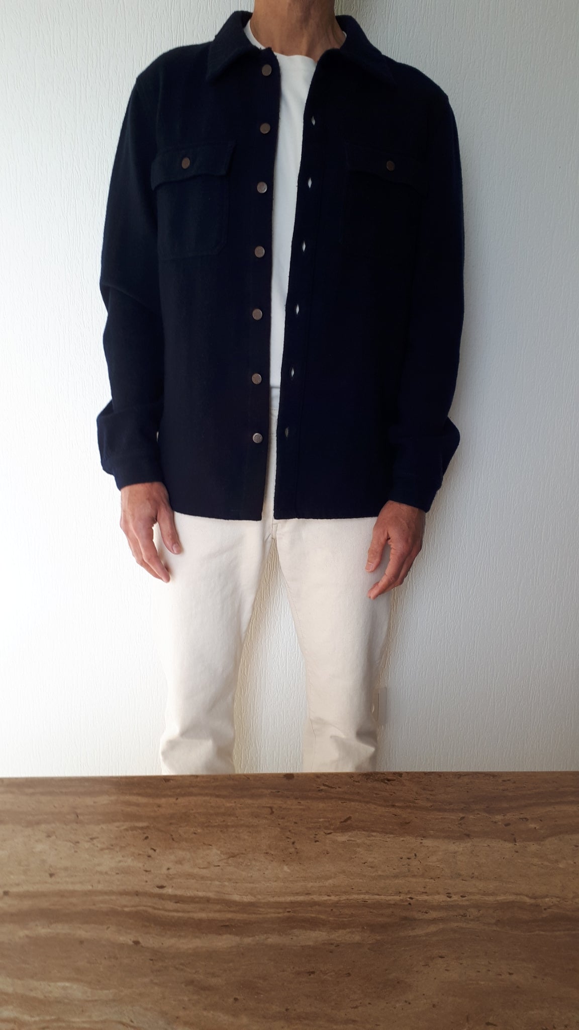 Surchemise homme droite en laine française Marine