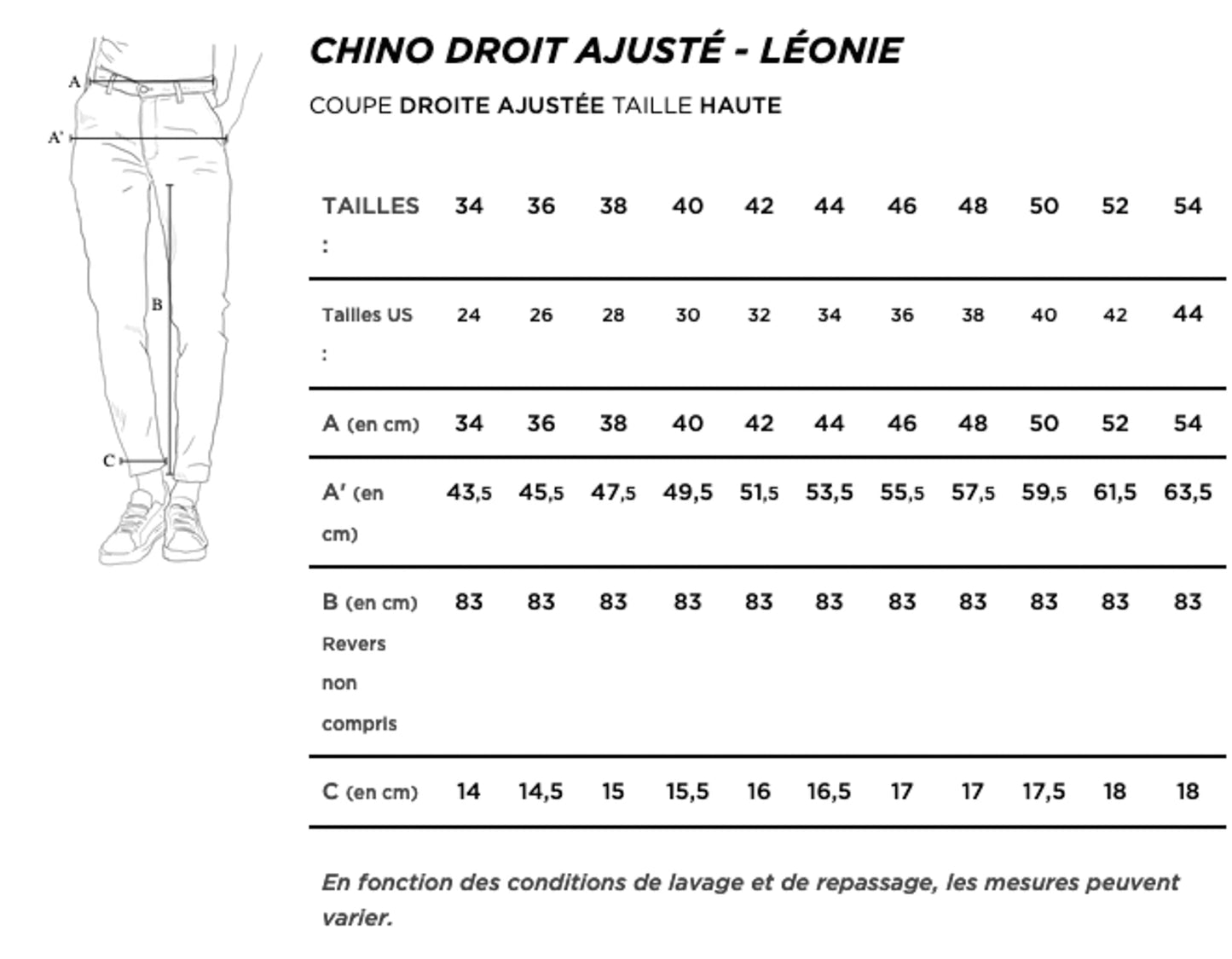 Chino ajusté taille haute Brut Coton Bio - Léonie