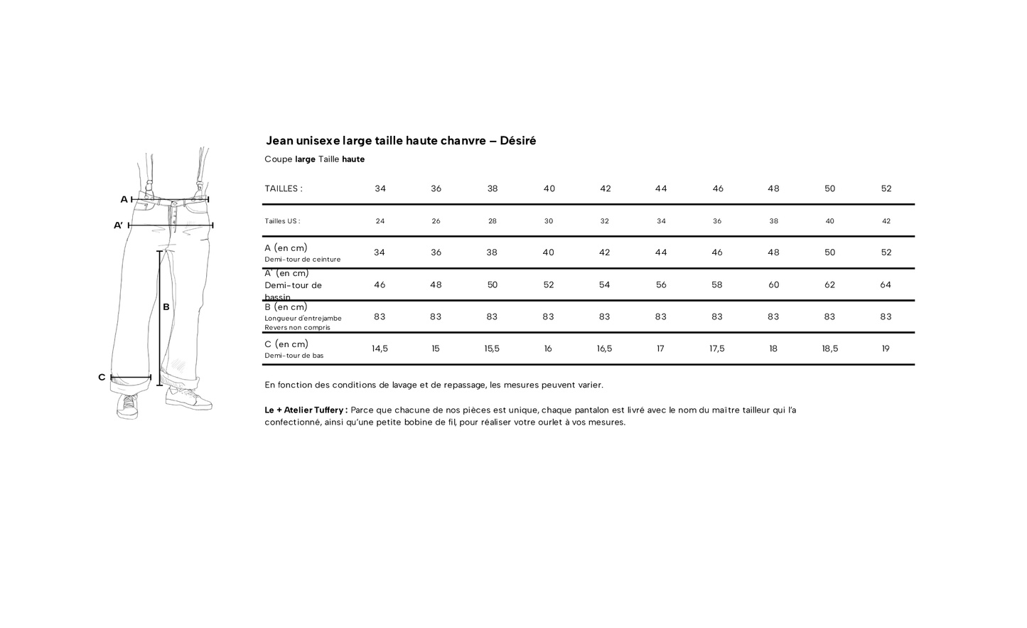 Jean unisexe large taille haute chanvre – Désiré
