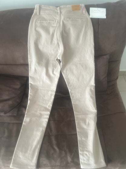Chino femme ajusté taille haute Beige - Léonie