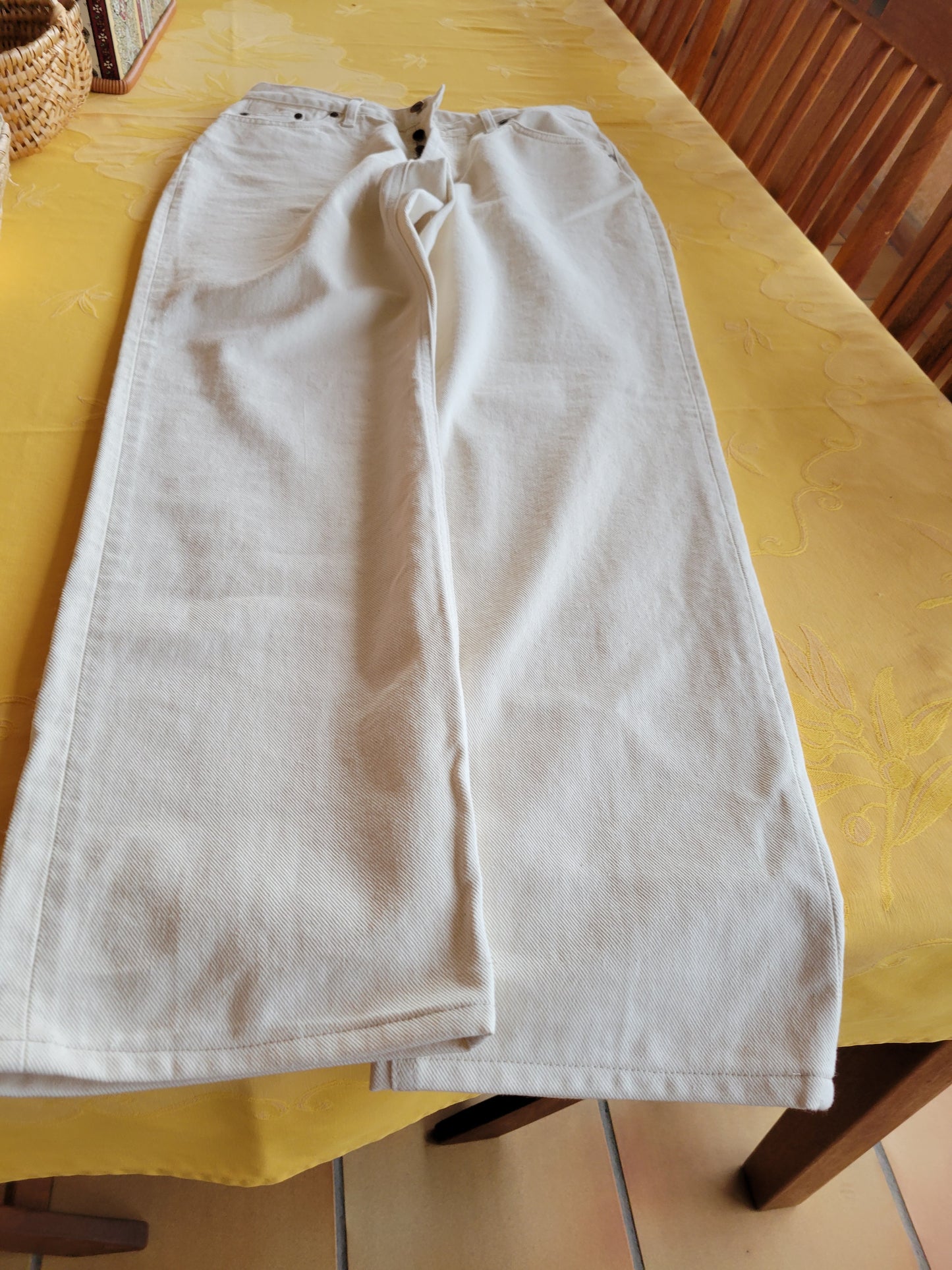 Jean femme droit taille haute Écru - Apolline
