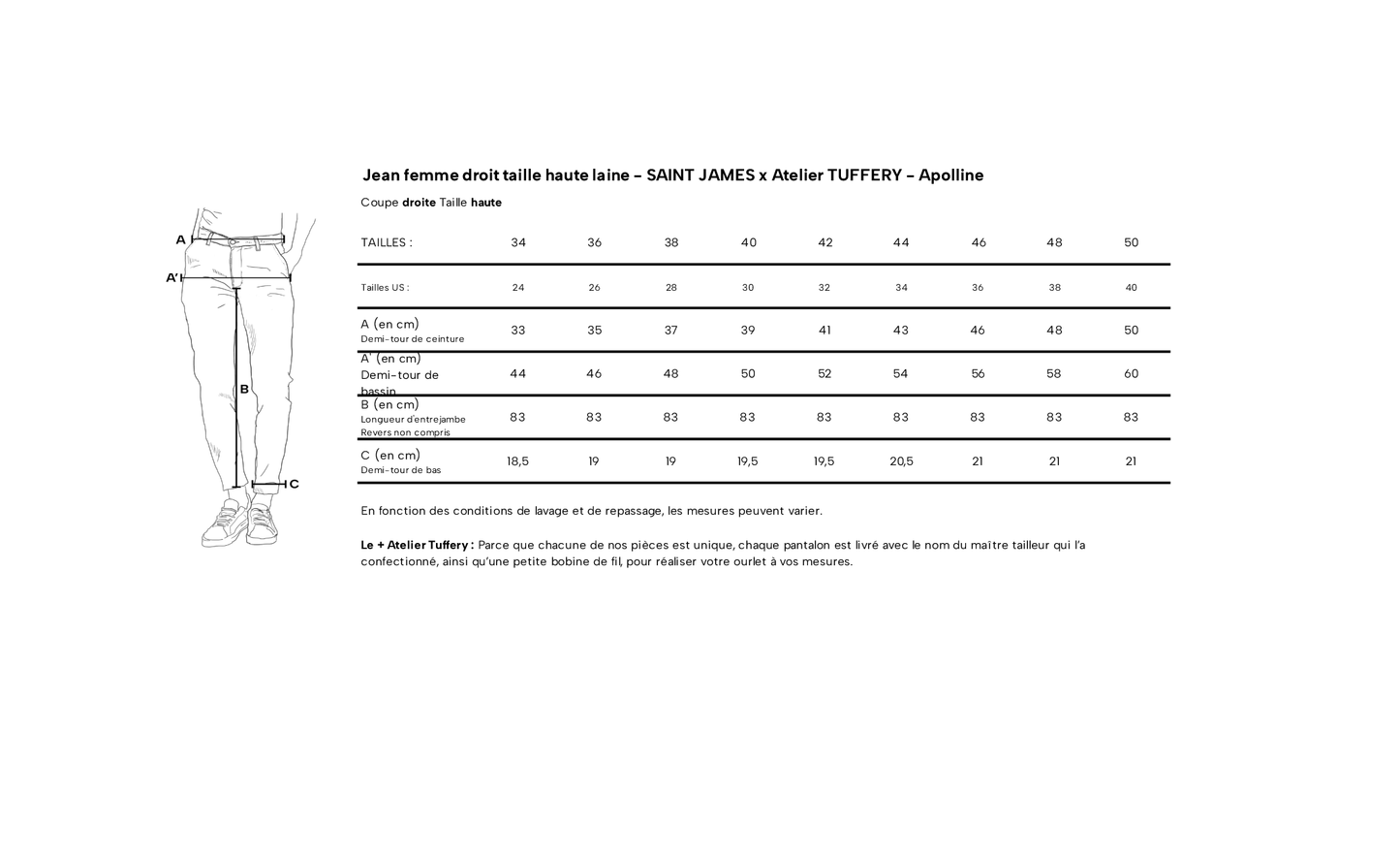 Jean droit taille haute laine – SAINT JAMES x Atelier TUFFERY – Apolline