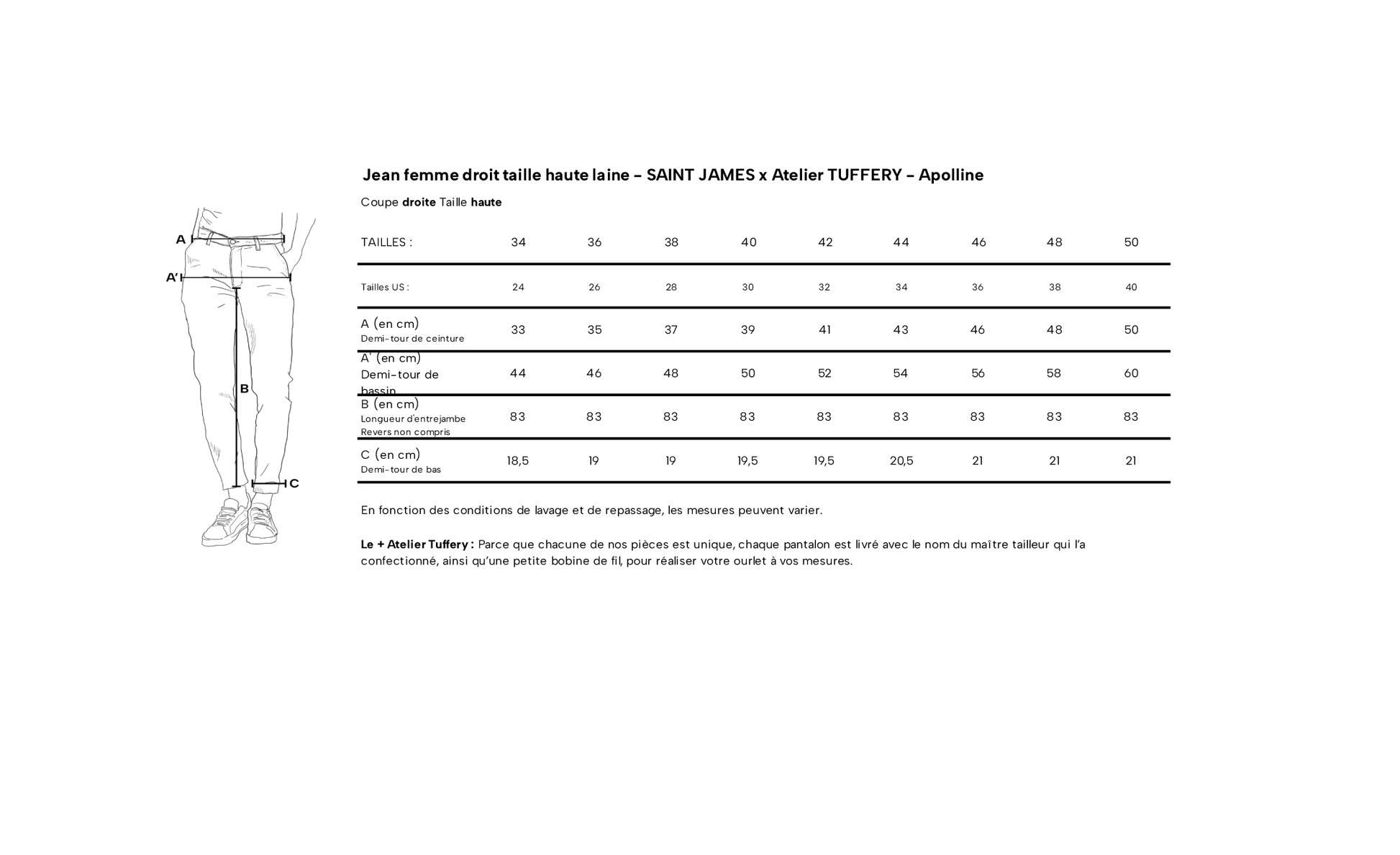 Jean droit taille haute laine – SAINT JAMES x Atelier TUFFERY – Apolline
