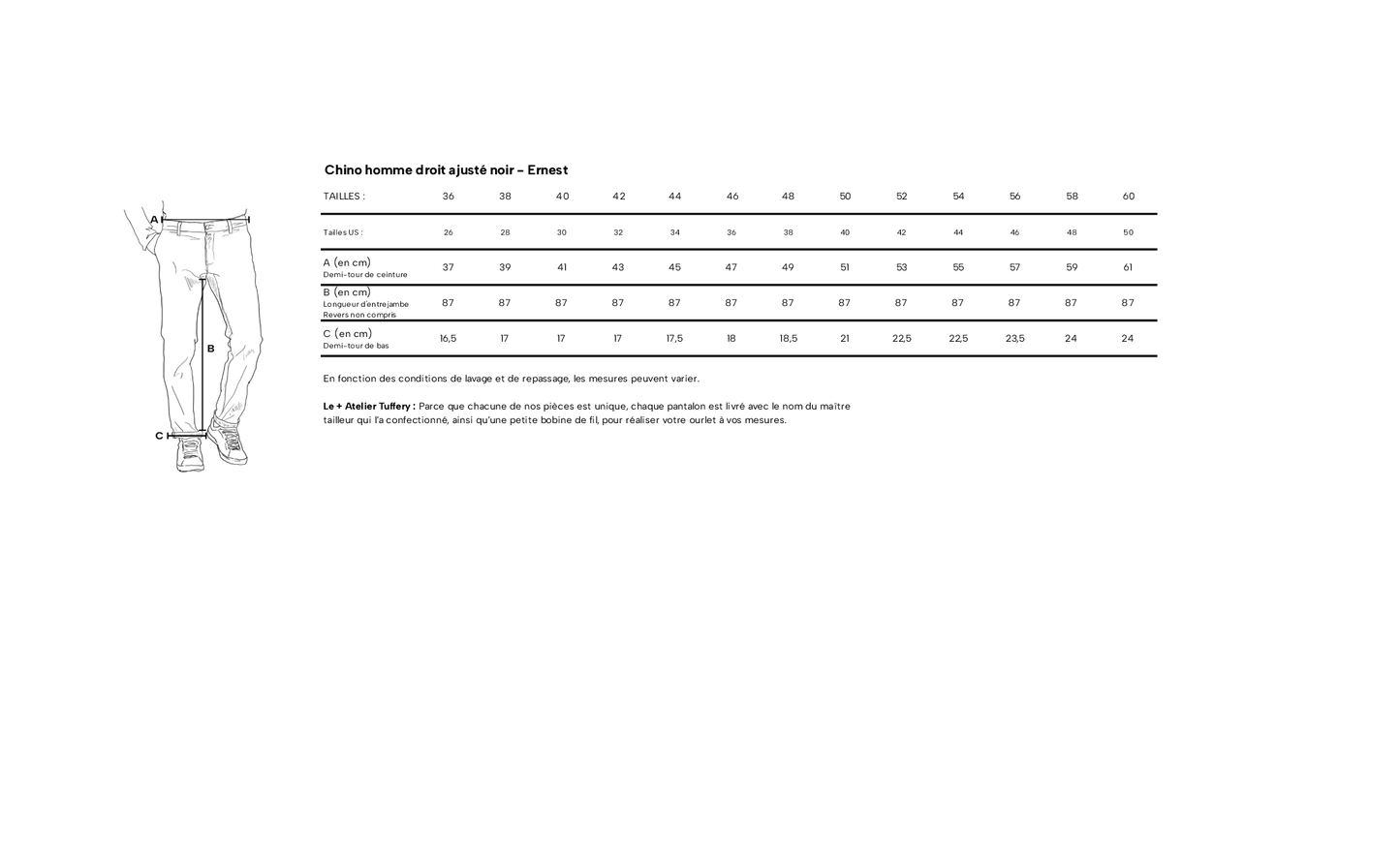 Chino droit ajusté Noir - Ernest