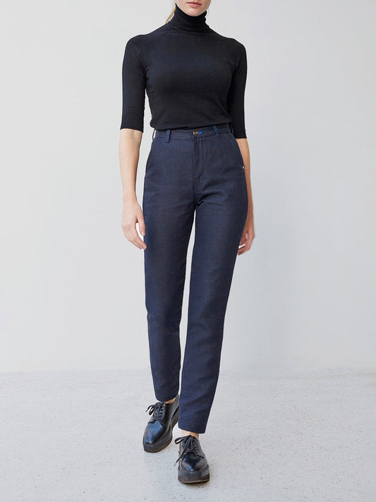 Chino ajusté taille haute Alpine 100% Lin Français - Léonie