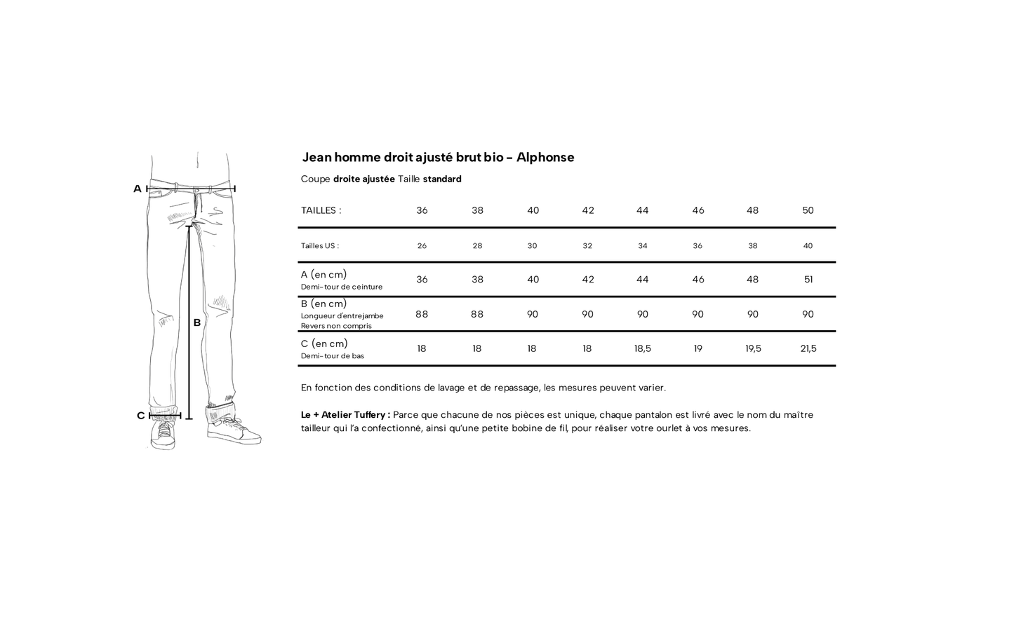 Jean droit ajusté Brut Bio - Alphonse