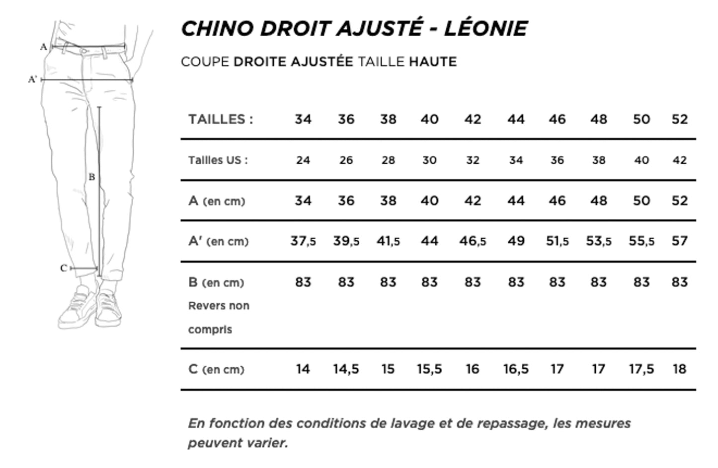 Chino ajusté taille haute Noir - Léonie