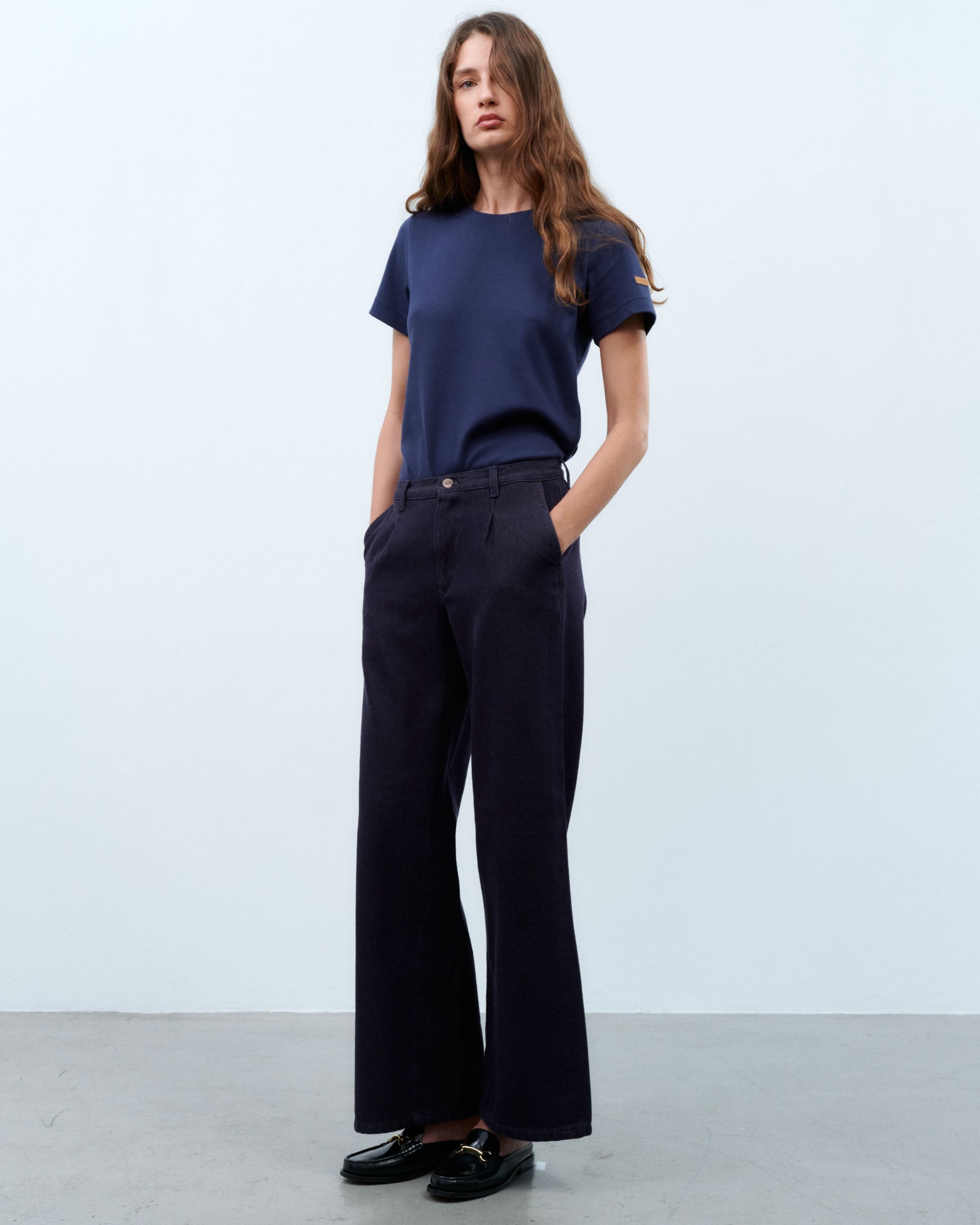 Pantalon femme large taille haute en laine mérinos française - Gabi