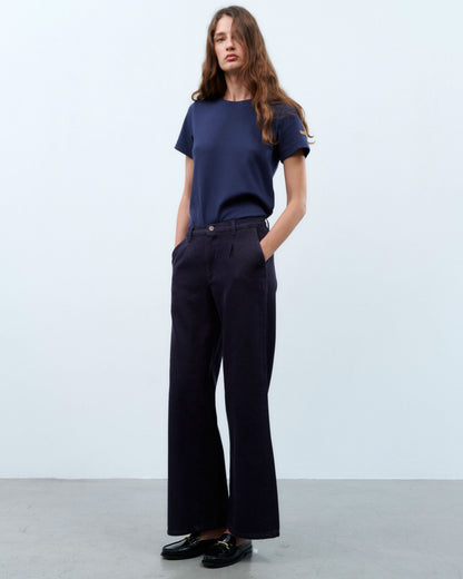 Pantalon femme large taille haute en laine mérinos française - Gabi