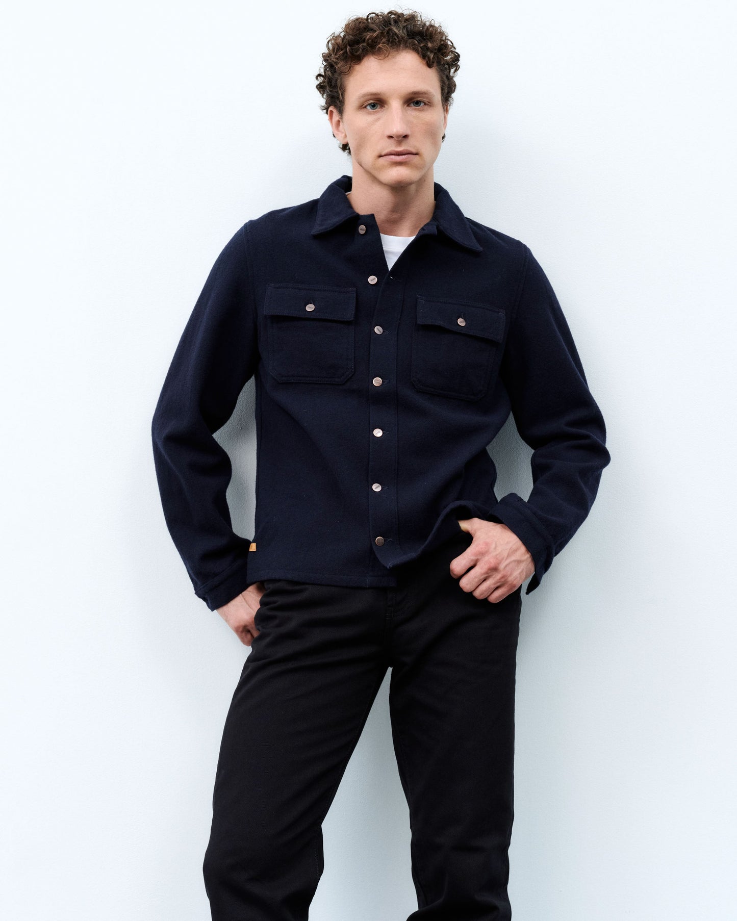 Surchemise homme droite en laine française Marine