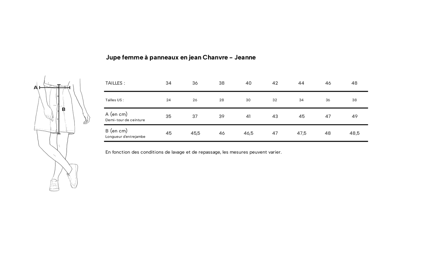 Jupe à panneaux en jean chanvre - Jeanne