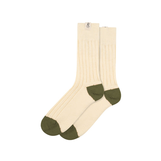 Chaussettes épaisses en Laine Écru et Vert Kaki