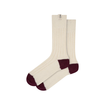 Chaussettes épaisses en Laine Écru et Rouge
