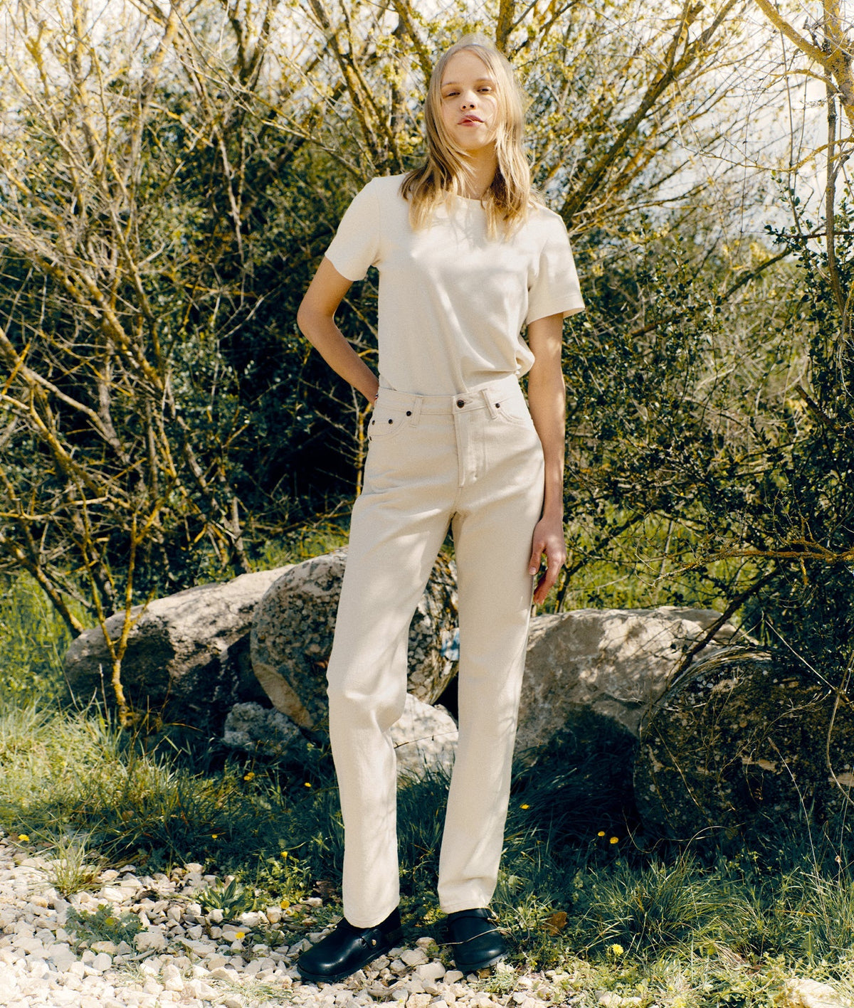 Jean femme droit taille haute Écru - Apolline