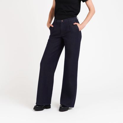 Pantalon femme large taille haute en laine mérinos française - Gabi
