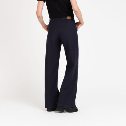Pantalon femme large taille haute en laine mérinos française - Gabi