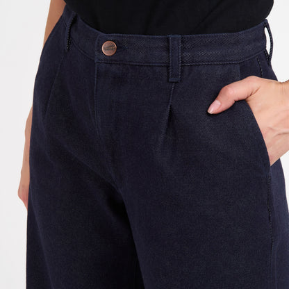 Pantalon femme large taille haute en laine mérinos française - Gabi