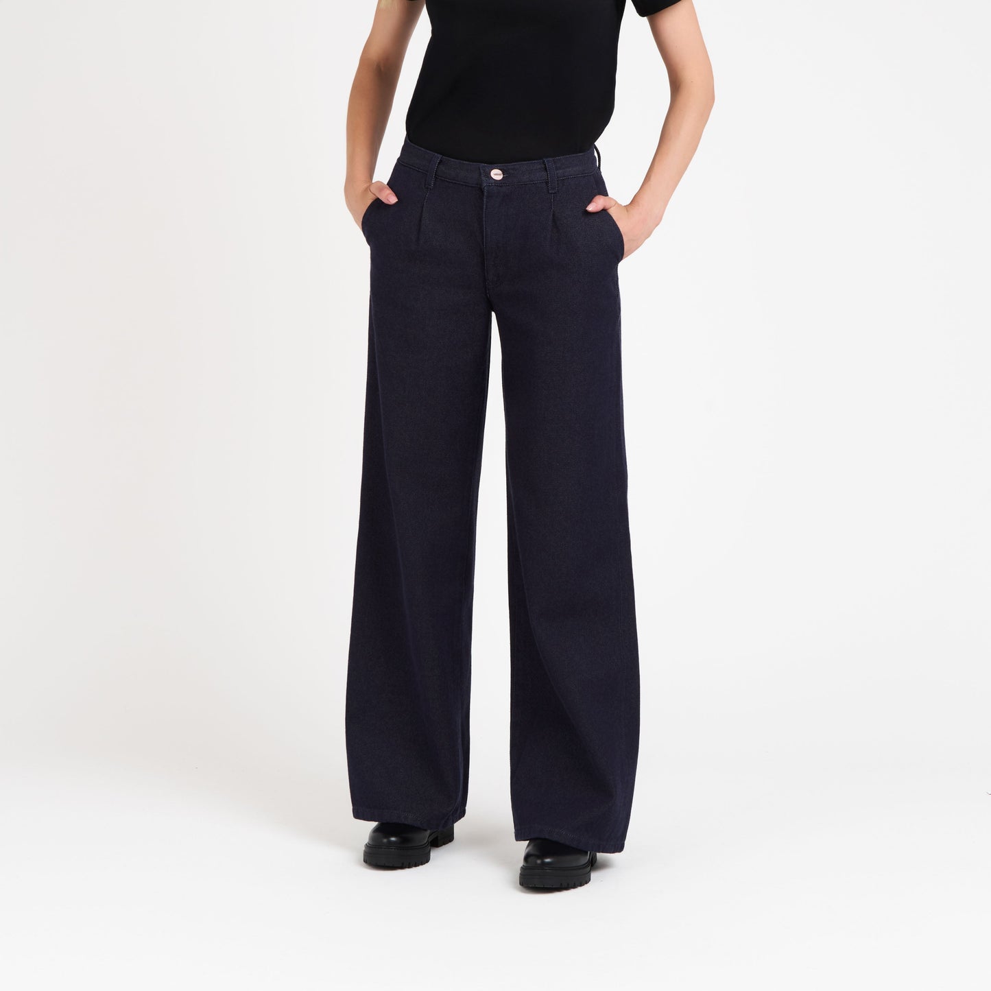 Pantalon femme large taille haute en laine mérinos française - Gabi