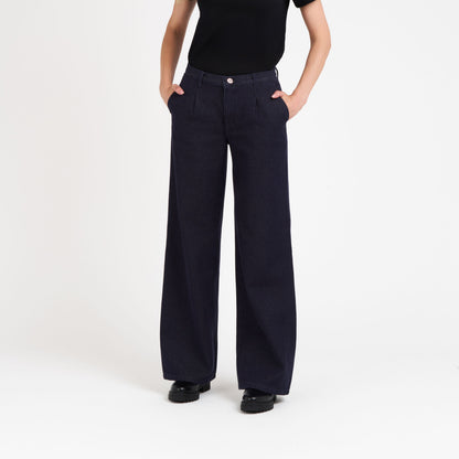 Pantalon femme large taille haute en laine mérinos française - Gabi