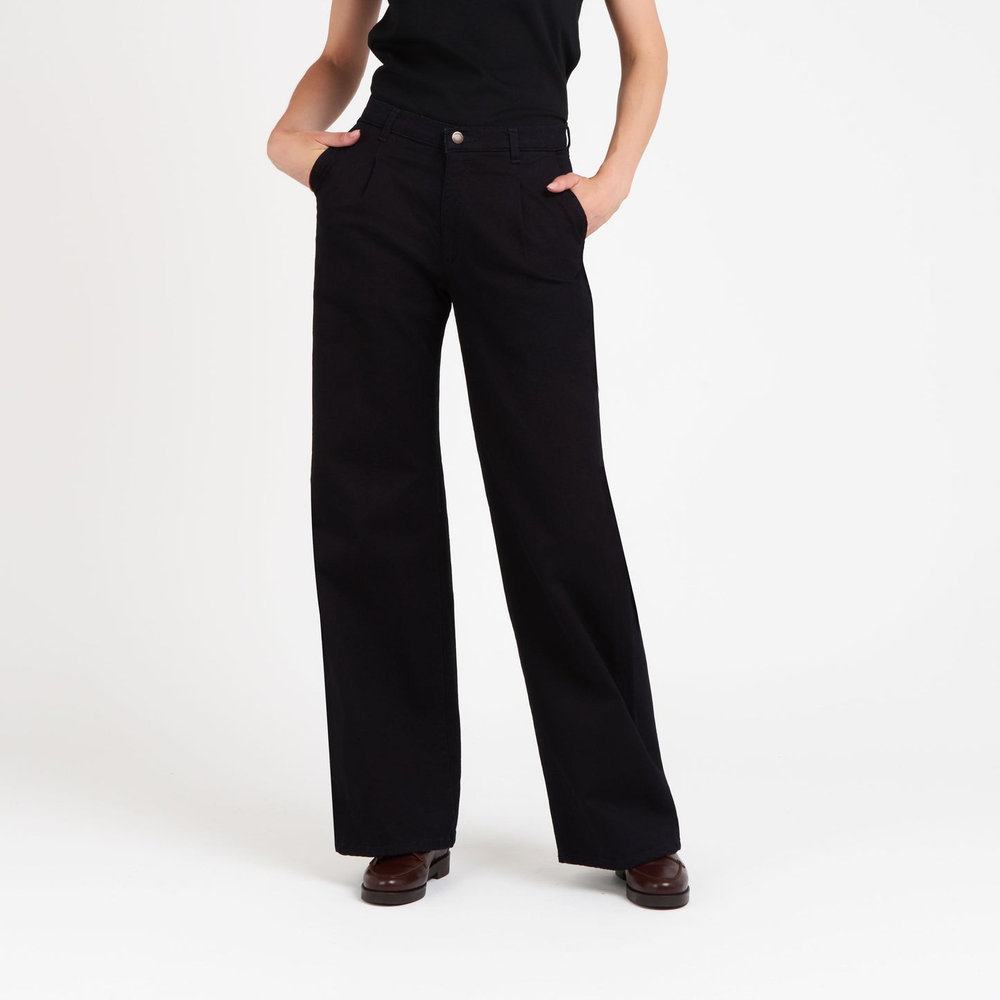 Pantalon femme large taille haute en soie - Gabi